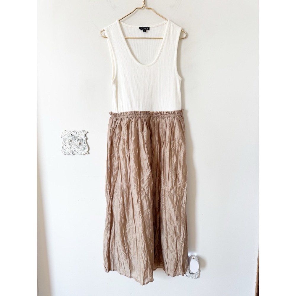 NWOT J. Crew Mixy Gathered Crinkle Dress Ribbed Tank Twofer Dress L Neutral - Picture 3 of 7